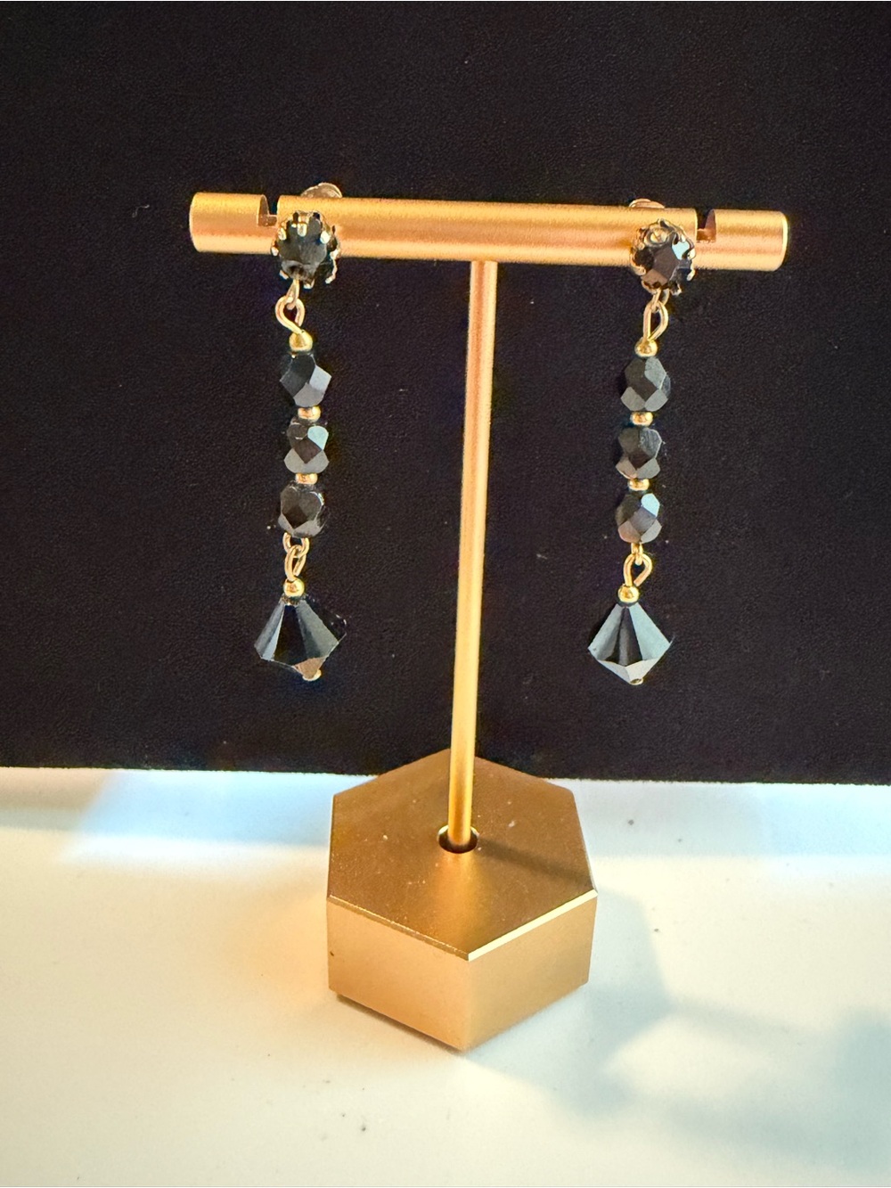 Vintage Black Drop Dangle Earrings -